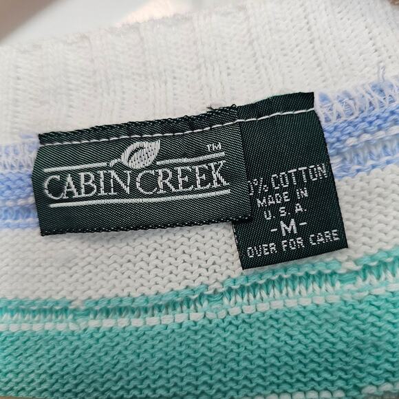 Vintage Cabin Creek Sweater Mens Med White Pink 90s Spring Cosby Cottage Preppy - Picture 7 of 9
